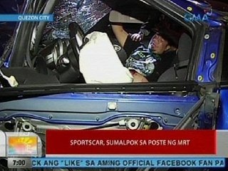 UB: Sports car, sumalpok sa poste ng MRT sa EDSA-Cubao