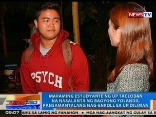 NTG: Mga estudyante ng UP Tacloban na nasalanta, pansamantalang nag-enroll sa UP Diliman