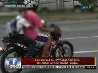 24 Oras: Pag-angkas sa motorsiklo ng mga   batang walong-taong-gulang pababa, bawal