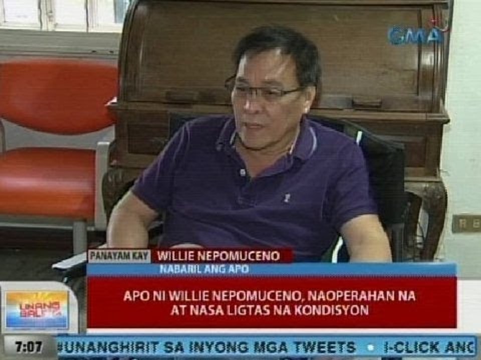 UB: Apo ni Willie Nepomuceno, naoperahan na at nasa ligtas na kondisyon