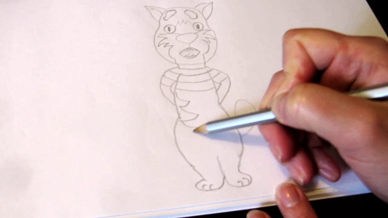 Как нарисовать говорящий кот Том поэтапно по шагам для детей How to draw talking cat Tom in steps