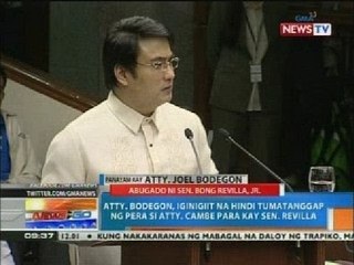 NTG: Atty. Bodegon, iginigiit na hindi tumatanggap ng pera si Atty. Cambe para kay Sen. Revilla