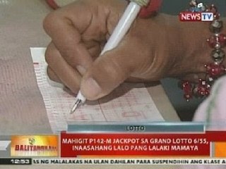 BT: Mahigit P142-M jackpot sa Grand Lotto 6/55, inaasahang lalo pang lalaki mamaya