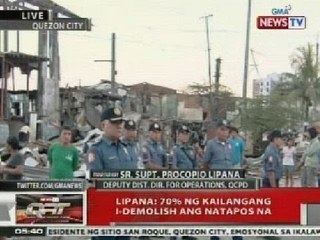 QRT: Mga pulis, nakabantay habang patuloy ang demolisyon sa Sitio San Roque sa QC