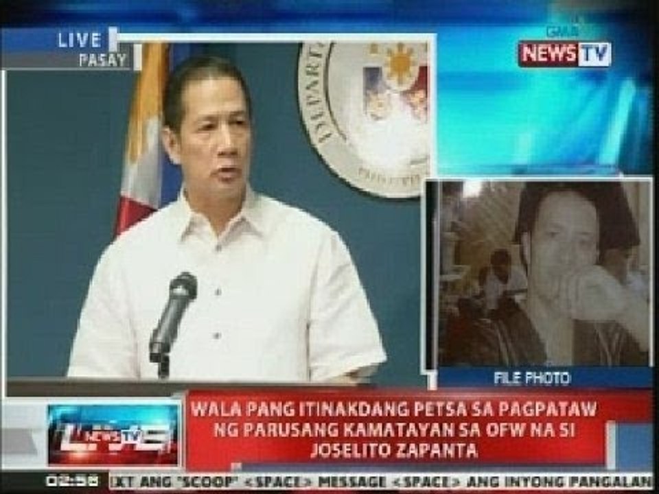 Press briefing ng DFA kaugnay sa nakatakdang pag bitay sa ofw na si Joselito Zapanta