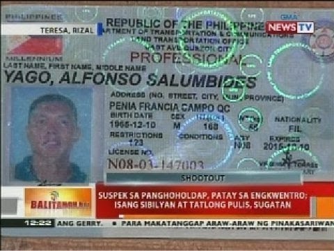 BT: Suspek sa panghoholdap, patay sa engkwentro