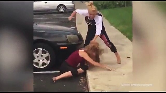 Shocking moment girl gets viciously beaten after starting fight