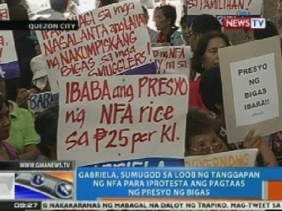 NTG: Gabriela, sumugod sa opisina ng NFA para iprotesta ang pagtaas ng presyo ng bigas