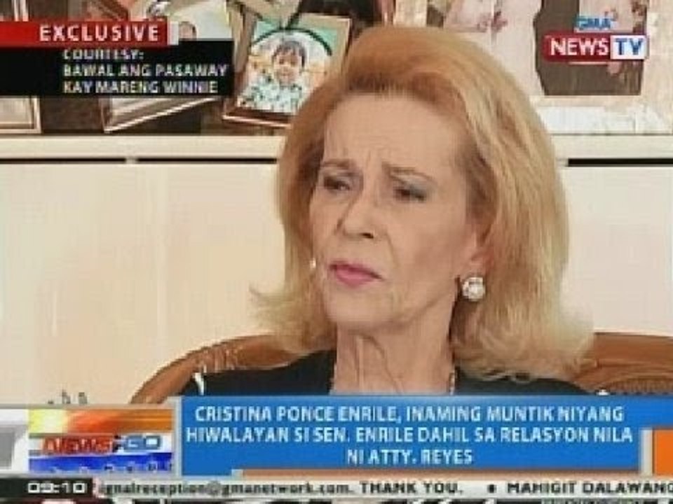 NTG: Cristina Enrile, inaming muntik niyang hiwalayan si Sen. Enrile dahil kay Gigi Reyes