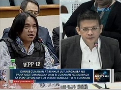 Pagtanggi ni Dennis Cunanan na kumubra siya ng kickback sa pork barrel, kinontra ni Benhur Luy