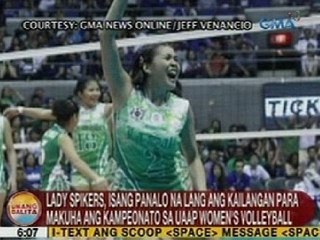 UB: DLSU Lady Spikers, isang panalo na lang ang kailangan para makuha ang kampeonato