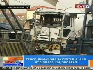 NTG: Truck, bumangga sa center island sa Mindanao Avenue sa QC
