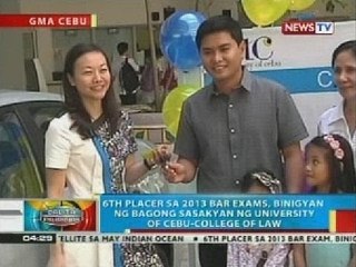 BP: 6th placer sa 2013 bar exam, binigyan ng bagong sasakyan ng Univ. of Cebu-College of Law