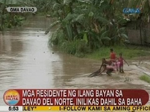 UB: Mga residente ng ilang bayan sa Davao del Norte, inilikas dahil sa baha