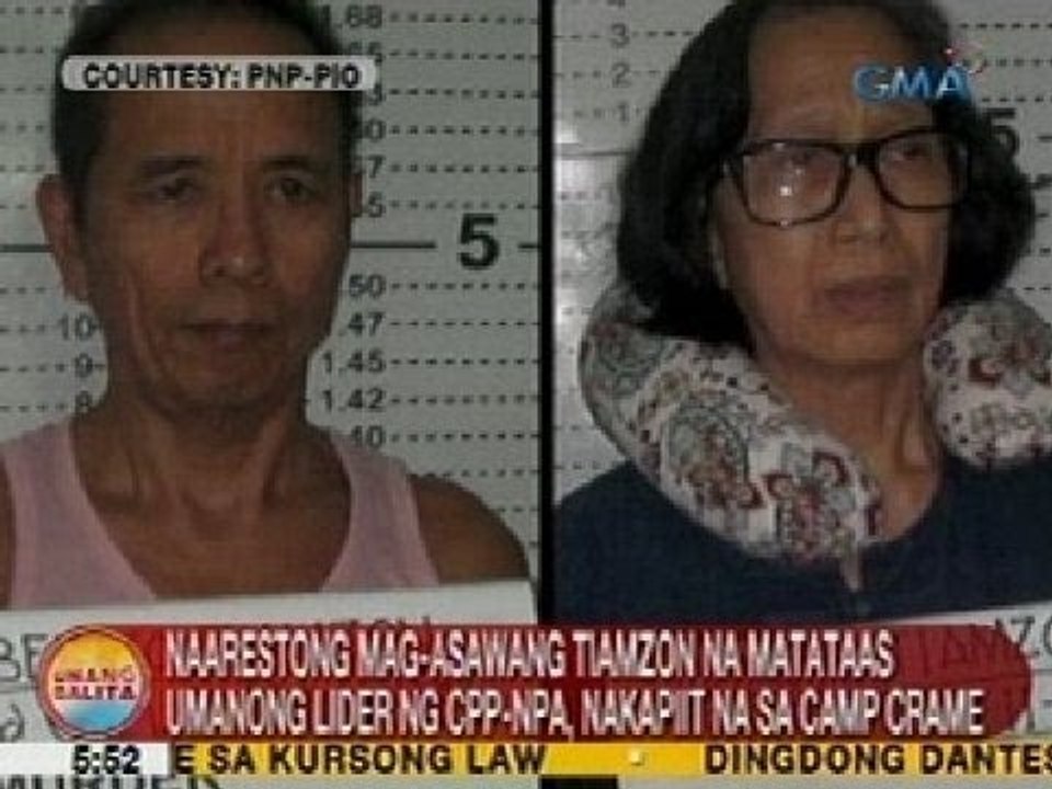 UB: Naarestong mag-asawang Tiamzon, nakapiit na sa Camp Crame