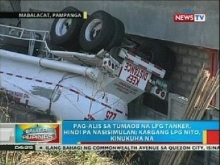 Pag-alis sa tumaob na LPG tanker sa SCTEX sa Pampanga, hindi pa nasisimulan