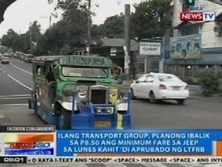 NTG: Ilang transport group, planong ibalik sa P8.50 ang minimum fare sa jeep sa Lunes