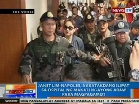 NTG: Napoles, nakatakdang ilipat sa Ospital ng Makati ngayong araw para magpagamot
