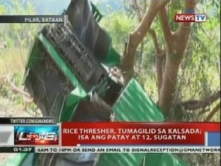 NTVL: Rice thresher, tumagilid sa kalsada; isa ang patay at 12, sugatan