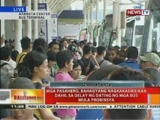 Mga pasahero, bahagyang nagkakasiksikan dahil sa delay ng dating ng mga bus mula probinsya