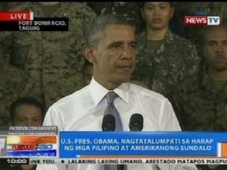NTG: Obama, nagtalumpati sa harap ng mga Pilipino at Amerikanong sundalo