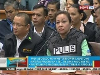 BP: Mga abogado ng whistleblowers, gustong makipagpulong kay DOJ Sec. de Lima