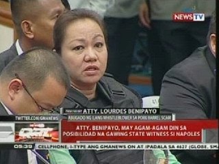 Atty. Benipayo, may agam-agam din sa posibilidad na gawing state witness si Napoles