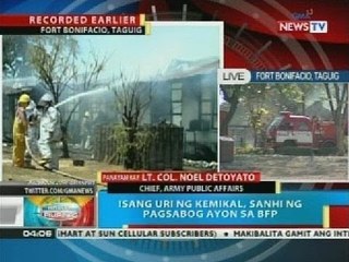BFP: Isang uri ng kemikal, sanhi ng pagsabog sa Army Support Command sa Taguig