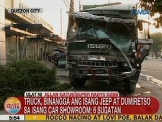 UB: Truck, binangga ang isang jeep at dumiretso sa isang car showroom sa QC