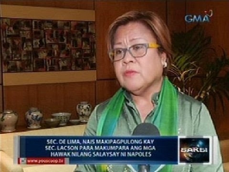 De Lima, nais makipagpulong kay Sec. Lacson para maikumpara ang mga hawak nilang salaysay ni Napoles