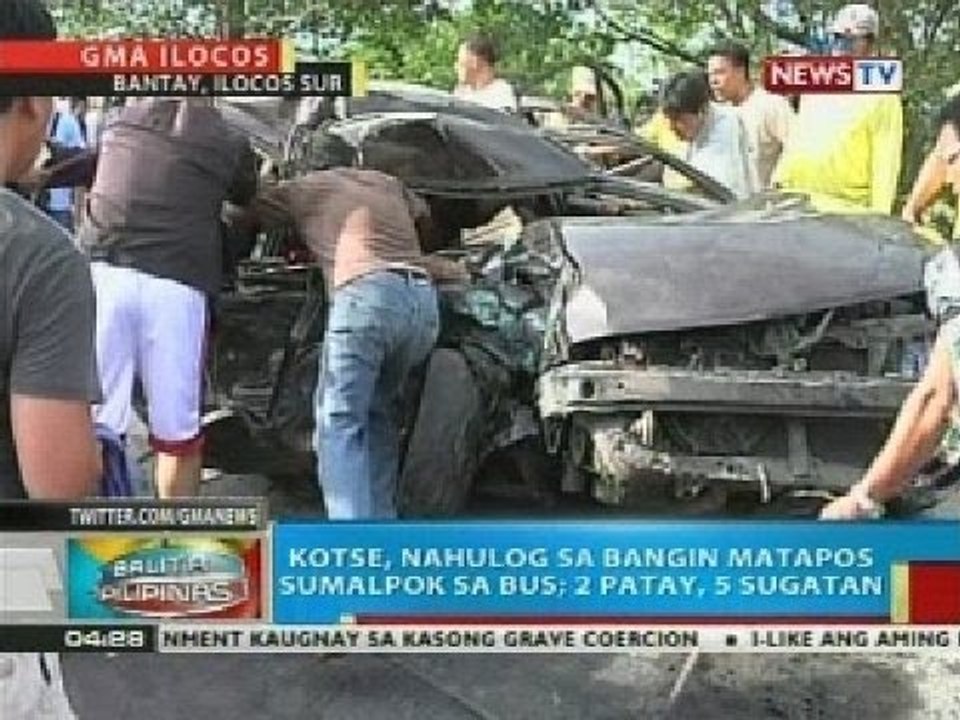 Kotse, nahulog sa bangin sa Ilocos Sur matapos sumalpok sa bus; 2 patay, 5 sugatan
