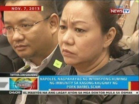 Napoles, nagpahayag ng intensyong humingi ng immunity sa kasong kaugnay ng pork barrel scam