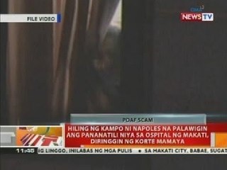 Hiling ng kampo ni Napoles na palawigin ang pananatili niya sa Ospital ng Makati, diringgin sa korte