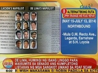 UB: De Lima, humingi ng isang linggo para maisumite ang listahan ng mga sangkot sa PDAF scam