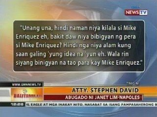 BT: Kampo ni Napoles, itinangging nagbigay ng regalo o pera kay Mike Enriquez