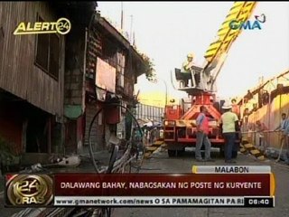 24 Oras: Dalawang bahay, nabagsakan ng poste ng kuryente