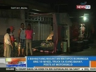 NTG: 3, nasaktan nang bumangga ang truck sa isang bahay, poste, at motorsiklo