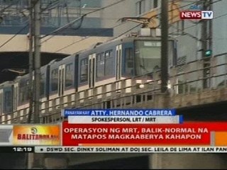 BT: Operasyon ng MRT, balik-normal na matapos magkaaberya kahapon