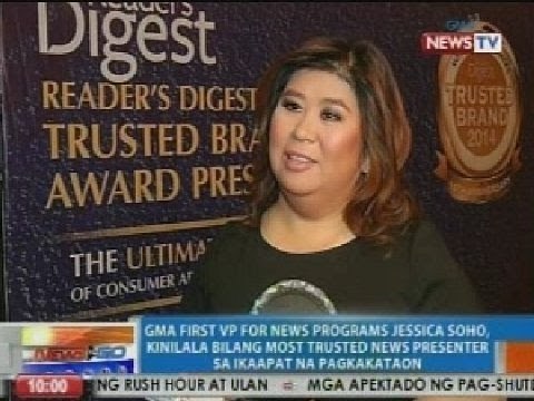NTG: Jessica Soho, kinilala bilang most trusted news presenter ng Reader's Digest Asia