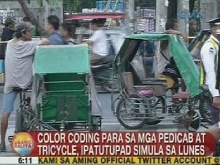 UB: Color coding para sa mga pedicab at tricycle, ipatutupad sa Maynila sa Lunes