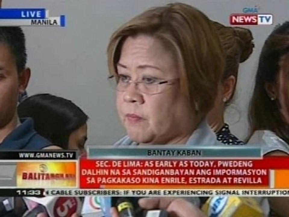 BT: Sec. De Lima: We expect immediate filing, malakas po ang mga ebidensya