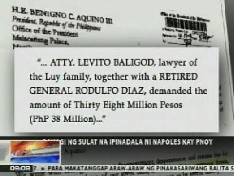 NTG: Detalye ng liham ni Napoles noong Abril 2013 sa Malacañang, ipinakita ni PNoy