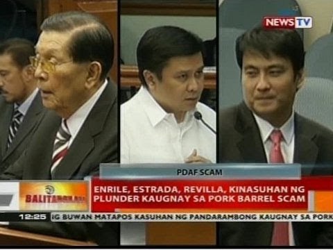 BT: Enrile, Estrada, Revilla, kinasuhan ng plunder kaugnay sa Pork barrel scam
