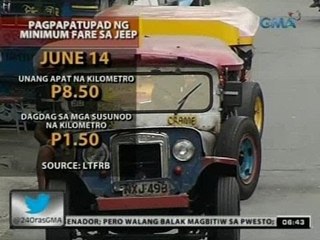 24 Oras: Fare matrix para sa P8.50 na minimum fare sa jeep, inilabas ng LTFRB