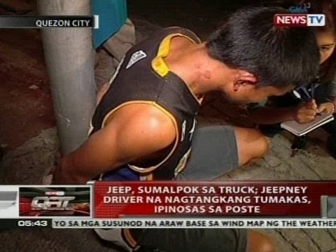 Jeep, sumalpok sa truck; jeepney driver na nagtangkang tumakas, ipinosas sa poste