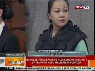 BT: Napoles, pwede pa ring humiling ng immunity sa iba pang kaso maliban sa plunder