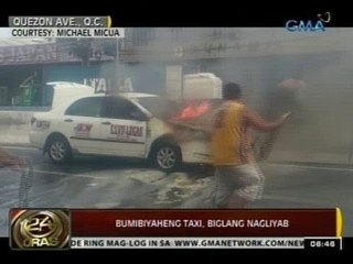 24 Oras: Bumibiyaheng taxi, biglang nagliyab sa Quezon Ave.