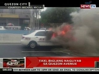 QRT: Taxi, biglang nagliyab sa Quezon Avenue