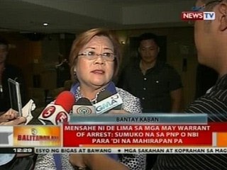 Mensahe ni de Lima sa mga may warrant of arrest: Sumuko na sa PNP o NBI para 'di na mahirapan pa