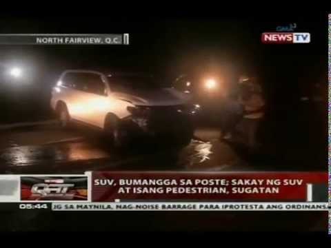 QRT: SUV, bumangga sa poste; sakay ng SUV at isang pedestrian, sugatan